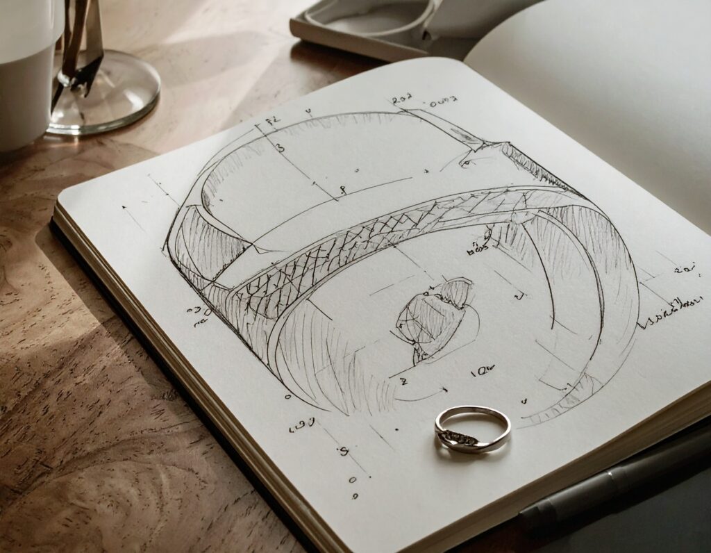 Firefly Top Down Still Life Open Jewelry Design Notebook As The Main Focus On Warm Walnut De 543324 1024x796