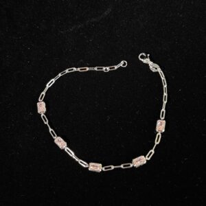 silver chain bracelet pink cz